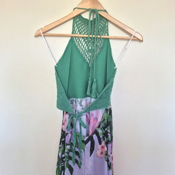 NWT Desigual Women’s Green Crochet Halter Maxi Dress – Size S - Picture 5 of 8